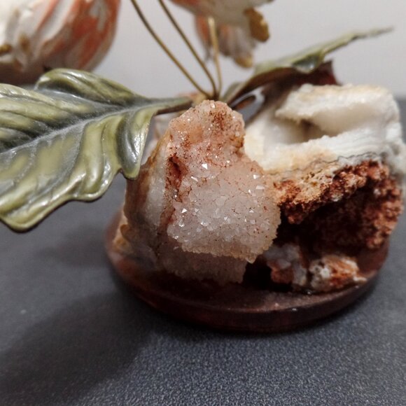 Hand Crafted And Enameled Flowers In Natural Golden Coral Rock Formation - Picture 6 of 10